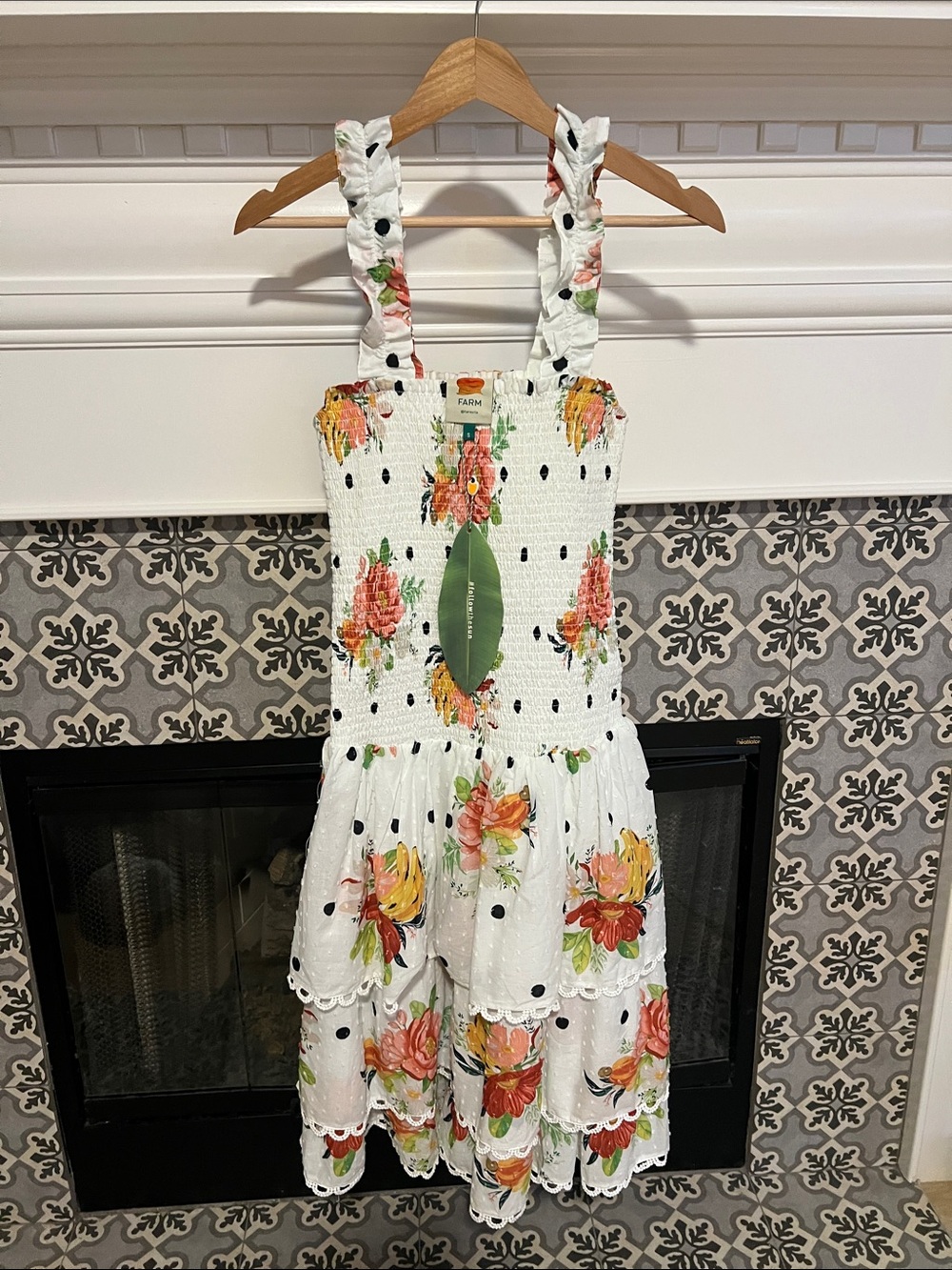 NWT Farm Rio White Nanaju Midi Dress Floral Dot Lace Tiered Boho Airy Chic - Picture 4 of 6